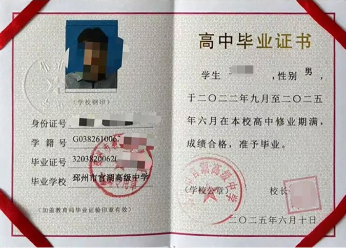郴州邳州市官湖高级中学高中毕业证样本图片