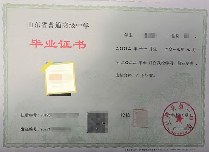 郴州兰陵县第一中学高中毕业证样本